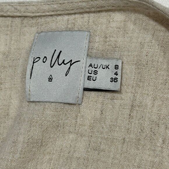 Princess Polly Beige Linen Wrap Romper Size 4 US / AU 8 - Picture 3 of 8